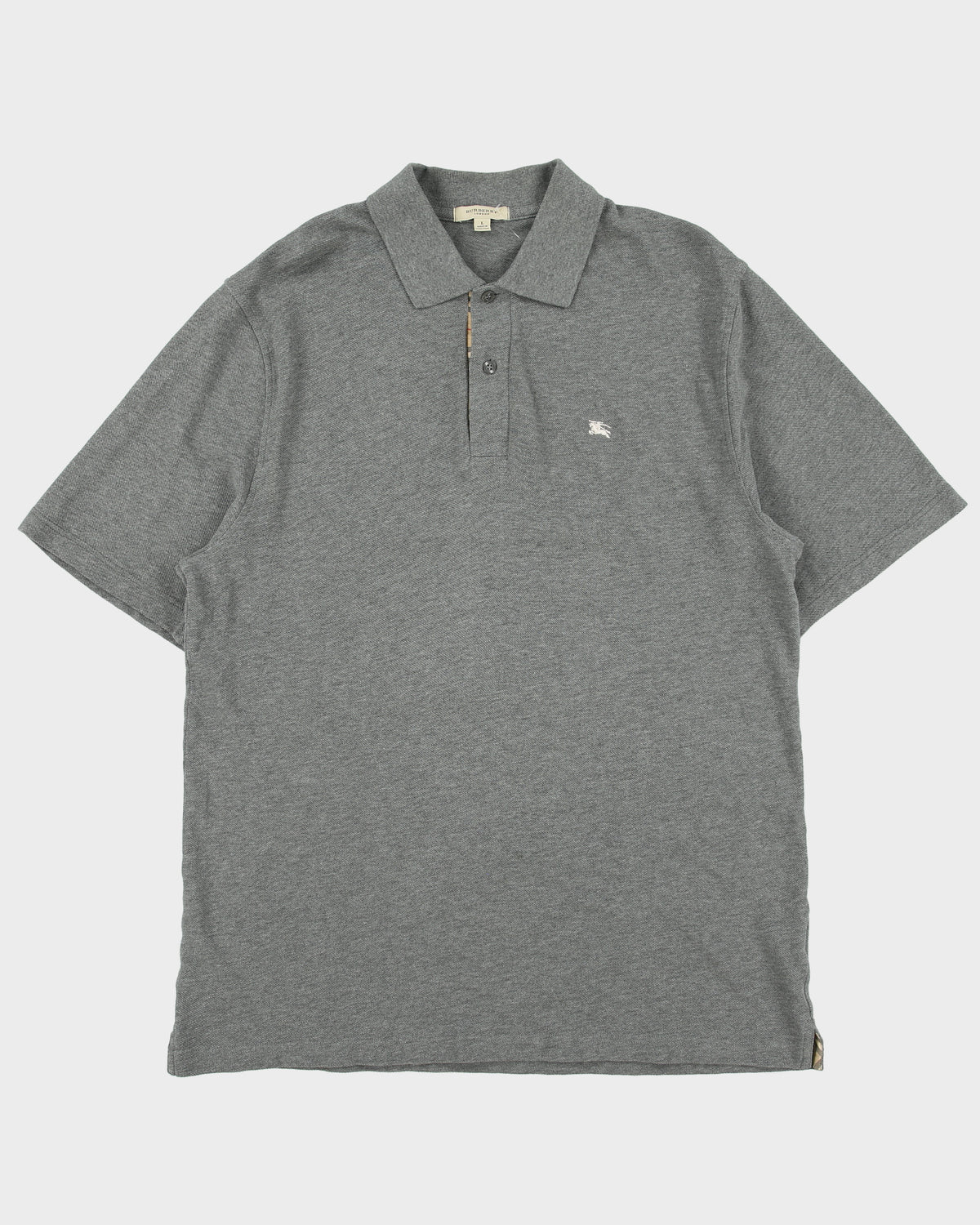 Vintage Y2K 00s Burberry Grey Marl Knight Nova Check Placket Short Sleeve Polo Shirt - L