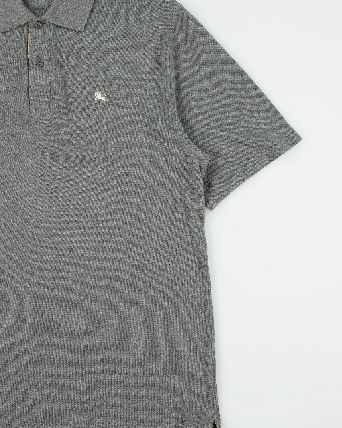 Vintage Y2K 00s Burberry Grey Marl Knight Nova Check Placket Short Sleeve Polo Shirt - L