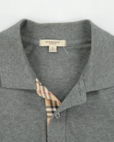 Vintage Y2K 00s Burberry Grey Marl Knight Nova Check Placket Short Sleeve Polo Shirt - L
