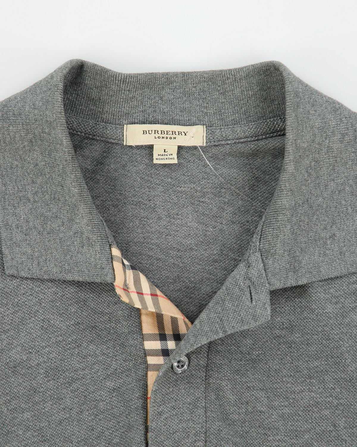 Vintage Y2K 00s Burberry Grey Marl Knight Nova Check Placket Short Sleeve Polo Shirt - L