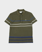 Vintage Lacoste Khaki Striped Classic Pique Regular Fit Short Sleeve Polo Shirt - S
