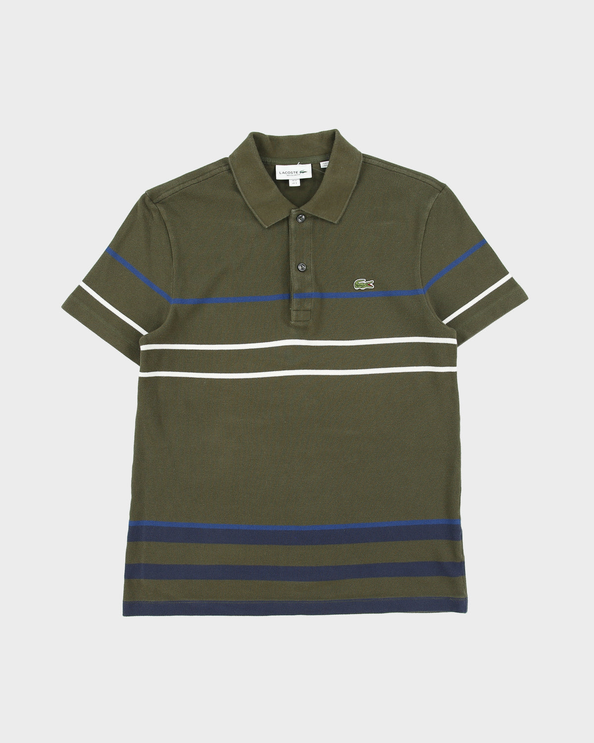 Vintage Lacoste Khaki Striped Classic Pique Regular Fit Short Sleeve Polo Shirt - S