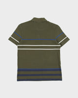 Vintage Lacoste Khaki Striped Classic Pique Regular Fit Short Sleeve Polo Shirt - S