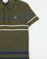 Vintage Lacoste Khaki Striped Classic Pique Regular Fit Short Sleeve Polo Shirt - S