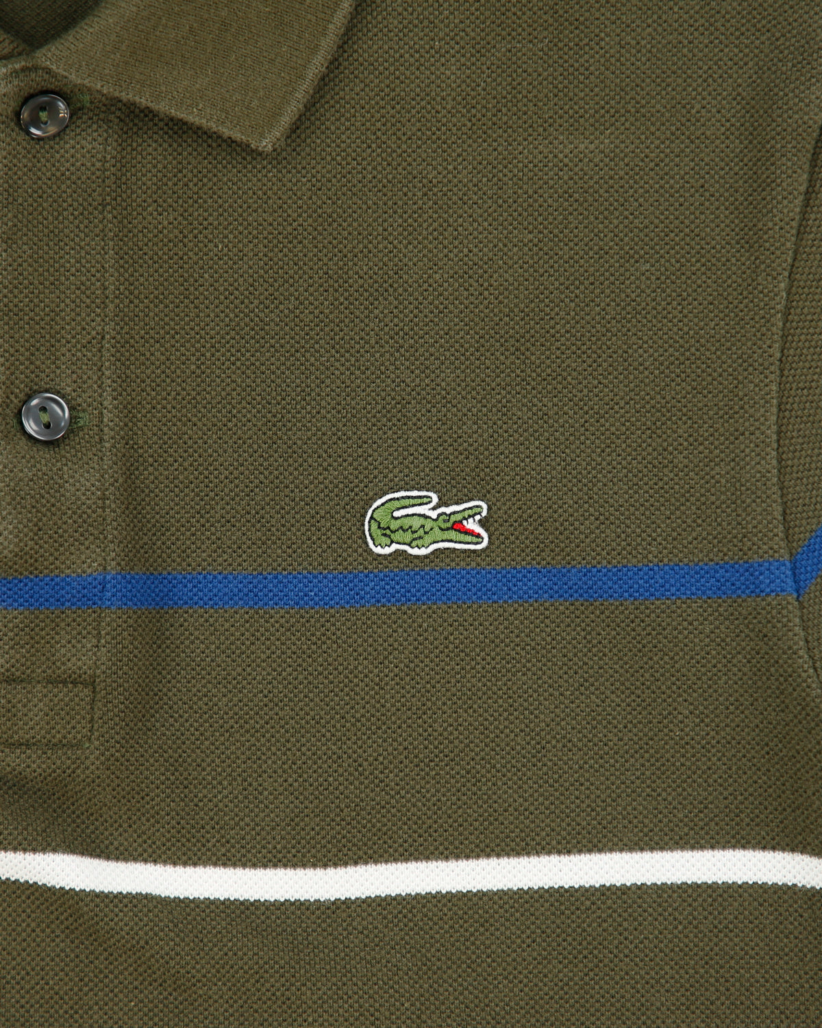 Vintage Lacoste Khaki Striped Classic Pique Regular Fit Short Sleeve Polo Shirt - S