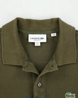Vintage Lacoste Khaki Striped Classic Pique Regular Fit Short Sleeve Polo Shirt - S