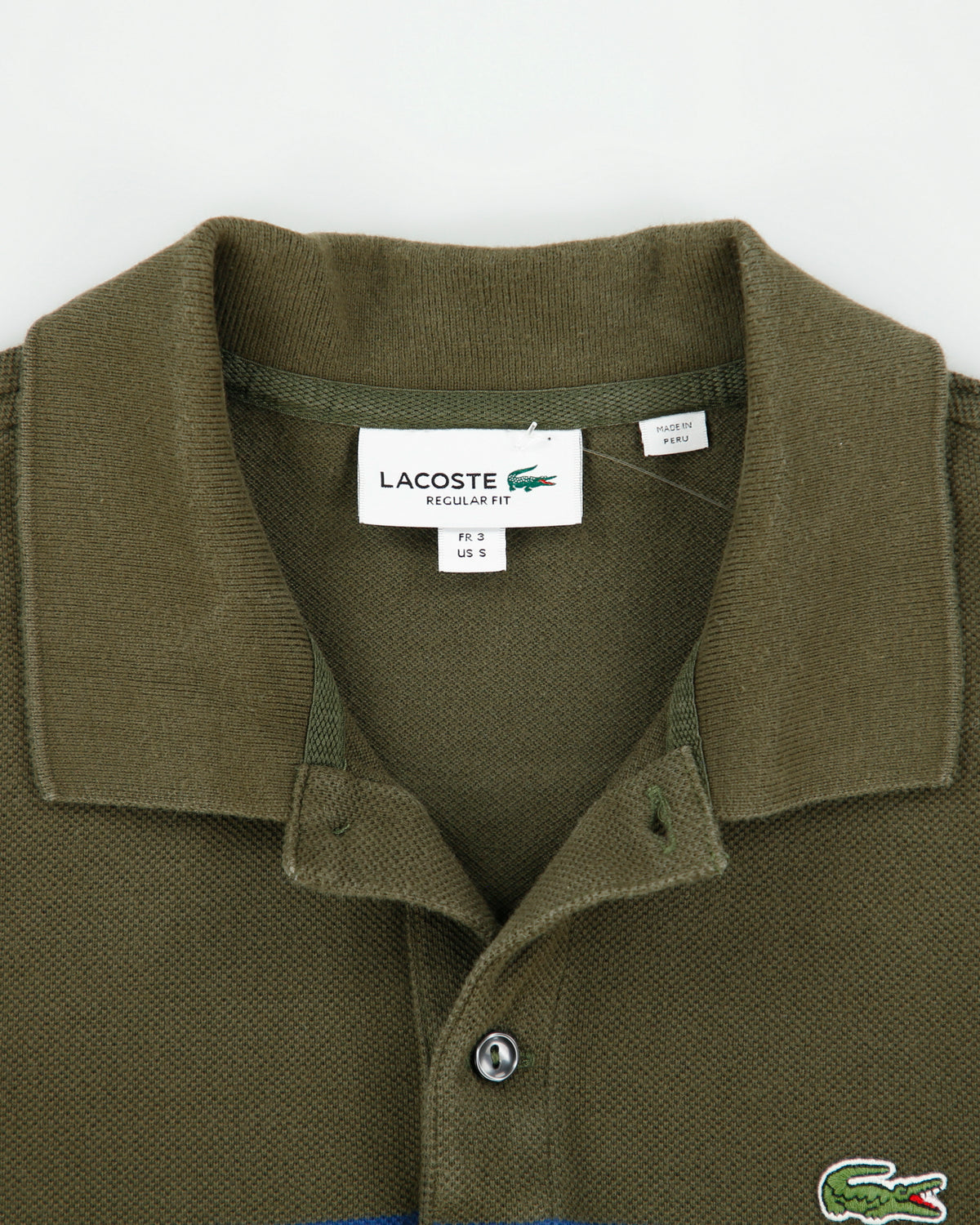 Vintage Lacoste Khaki Striped Classic Pique Regular Fit Short Sleeve Polo Shirt - S