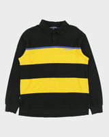 Vintage 1990s Polo Sport Ralph Lauren Striped Snap Button Long Sleeve Waffle Polo Shirt - L