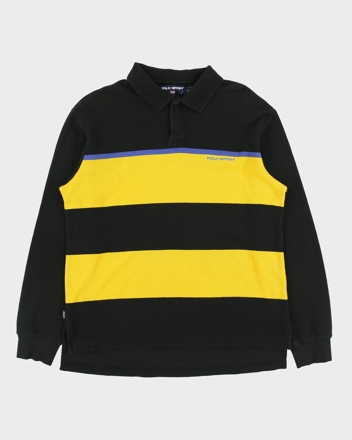 Vintage 1990s Polo Sport Ralph Lauren Striped Snap Button Long Sleeve Waffle Polo Shirt - L