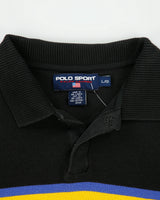 Vintage 1990s Polo Sport Ralph Lauren Striped Snap Button Long Sleeve Waffle Polo Shirt - L