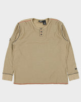 Vintage Harley Davidson Khaki Embroidered Long Sleeve Crewneck Waffle T-Shirt - XL