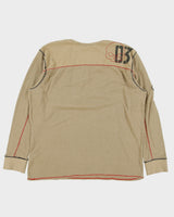 Vintage Harley Davidson Khaki Embroidered Long Sleeve Crewneck Waffle T-Shirt - XL
