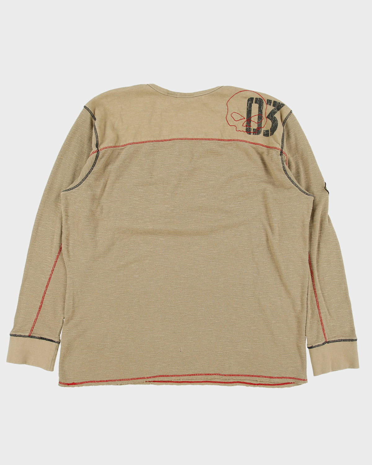 Vintage Harley Davidson Khaki Embroidered Long Sleeve Crewneck Waffle T-Shirt - XL