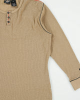 Vintage Harley Davidson Khaki Embroidered Long Sleeve Crewneck Waffle T-Shirt - XL