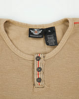 Vintage Harley Davidson Khaki Embroidered Long Sleeve Crewneck Waffle T-Shirt - XL