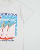 Vintage 1992 Sailing America San Francisco Heavyweight Marl Grey Single Stitch Made In USA Boxy Crewneck T-Shirt - M