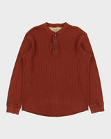 Vintage Eddie Bauer Rusty Brown Heavyweight Crewneck Long Sleeve Henley Waffle T-Shirt - M