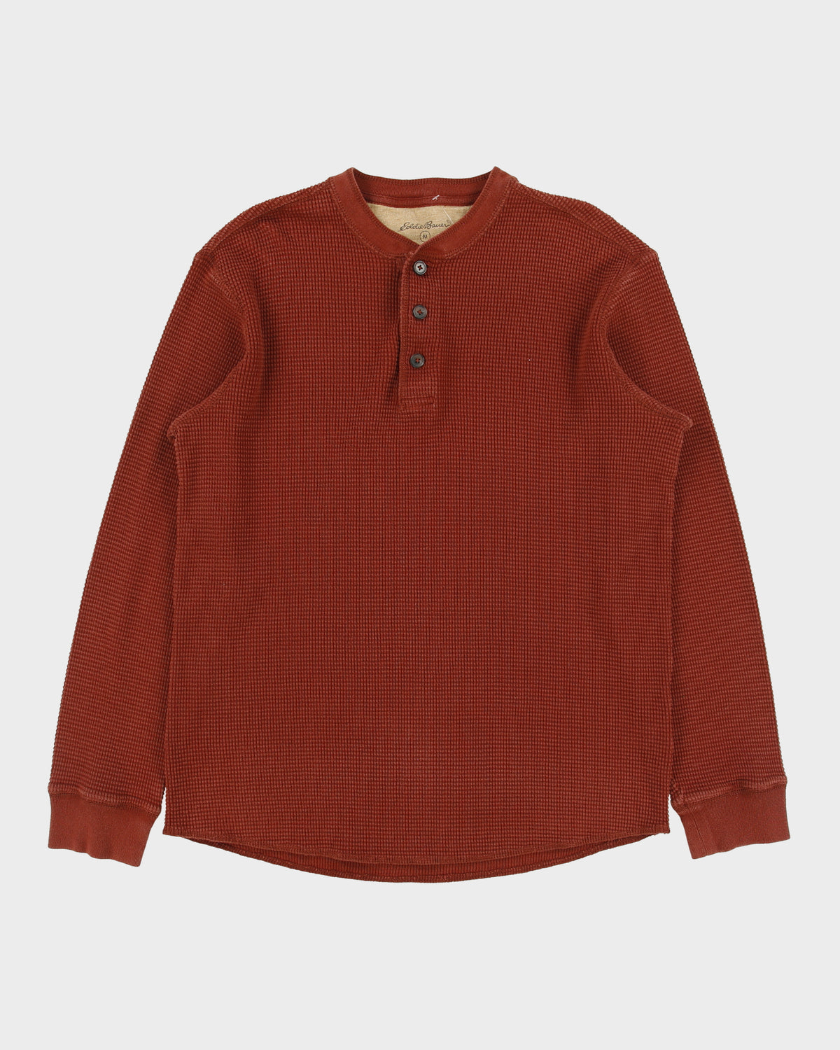 Vintage Eddie Bauer Rusty Brown Heavyweight Crewneck Long Sleeve Henley Waffle T-Shirt - M