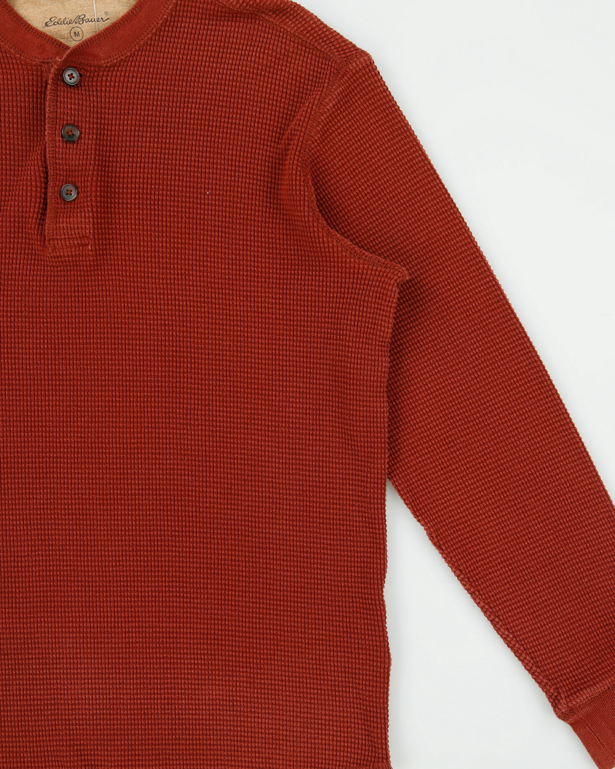 Vintage Eddie Bauer Rusty Brown Heavyweight Crewneck Long Sleeve Henley Waffle T-Shirt - M