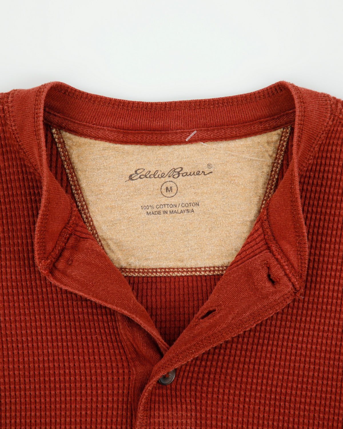 Vintage Eddie Bauer Rusty Brown Heavyweight Crewneck Long Sleeve Henley Waffle T-Shirt - M