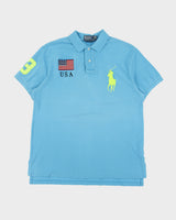 Vintage Y2K 00s Polo Ralph Lauren Aqua Big Pony USA Custom Fit Short Sleeve Polo Shirt - L