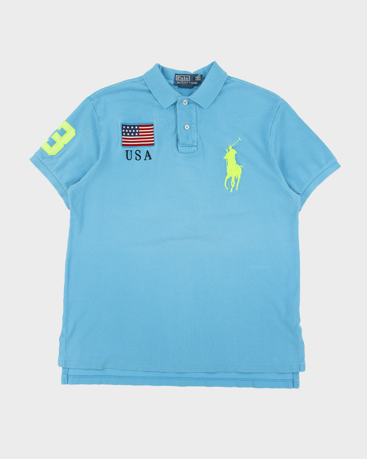 Vintage Y2K 00s Polo Ralph Lauren Aqua Big Pony USA Custom Fit Short Sleeve Polo Shirt - L