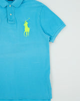 Vintage Y2K 00s Polo Ralph Lauren Aqua Big Pony USA Custom Fit Short Sleeve Polo Shirt - L