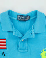 Vintage Y2K 00s Polo Ralph Lauren Aqua Big Pony USA Custom Fit Short Sleeve Polo Shirt - L