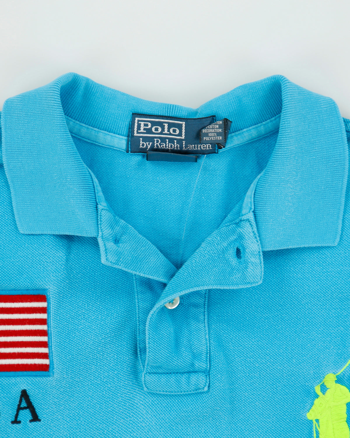 Vintage Y2K 00s Polo Ralph Lauren Aqua Big Pony USA Custom Fit Short Sleeve Polo Shirt - L