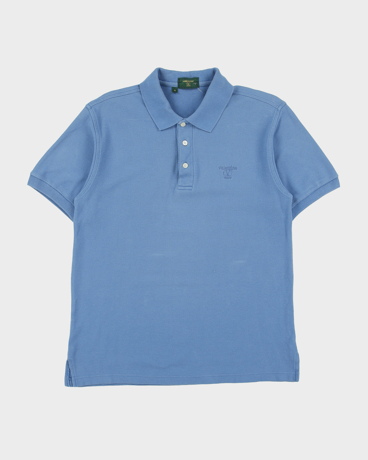 Vintage 1990s Valentino Jeans Steel Blue Embroidered Short Sleeve Polo Shirt - M