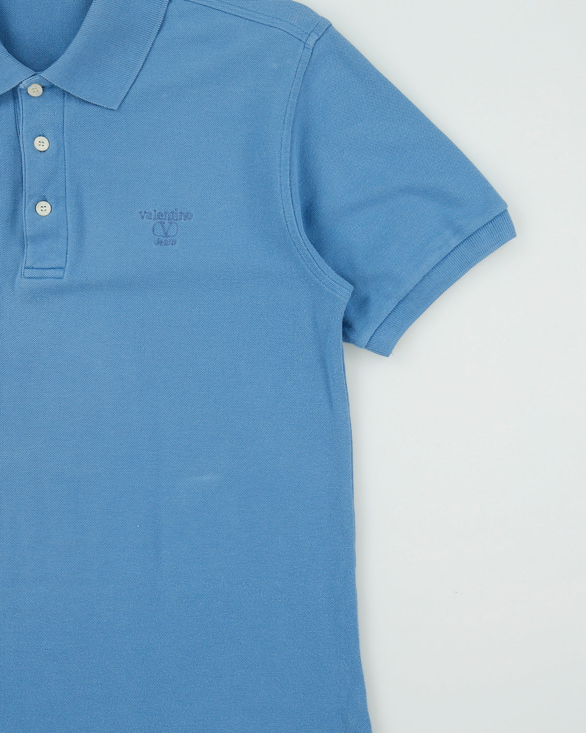 Vintage 1990s Valentino Jeans Steel Blue Embroidered Short Sleeve Polo Shirt - M