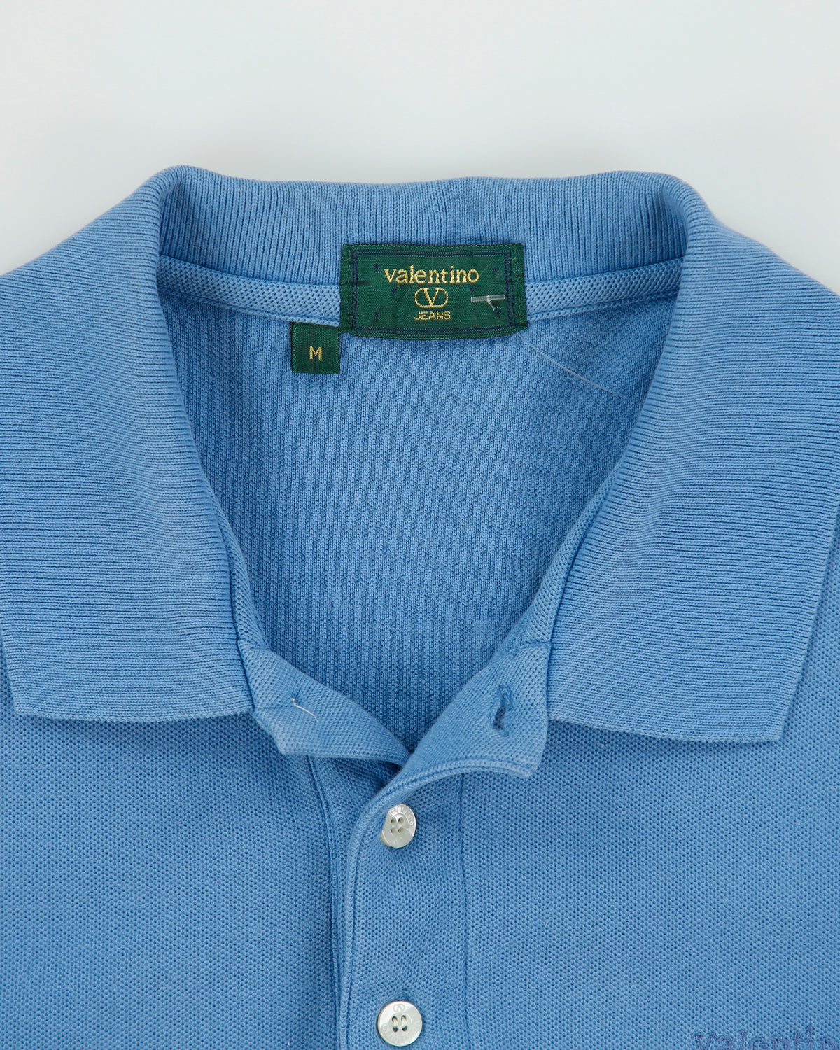 Vintage 1990s Valentino Jeans Steel Blue Embroidered Short Sleeve Polo Shirt - M