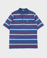 Vintage 1970s Grand Slam Penguin Muswingwear Striped Single Stitch Made In America Short Sleeve Polo Shirt - L