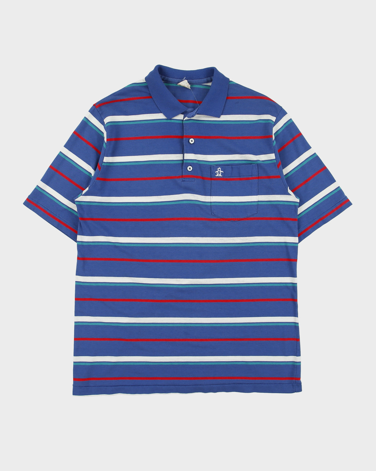 Vintage 1970s Grand Slam Penguin Muswingwear Striped Single Stitch Made In America Short Sleeve Polo Shirt - L