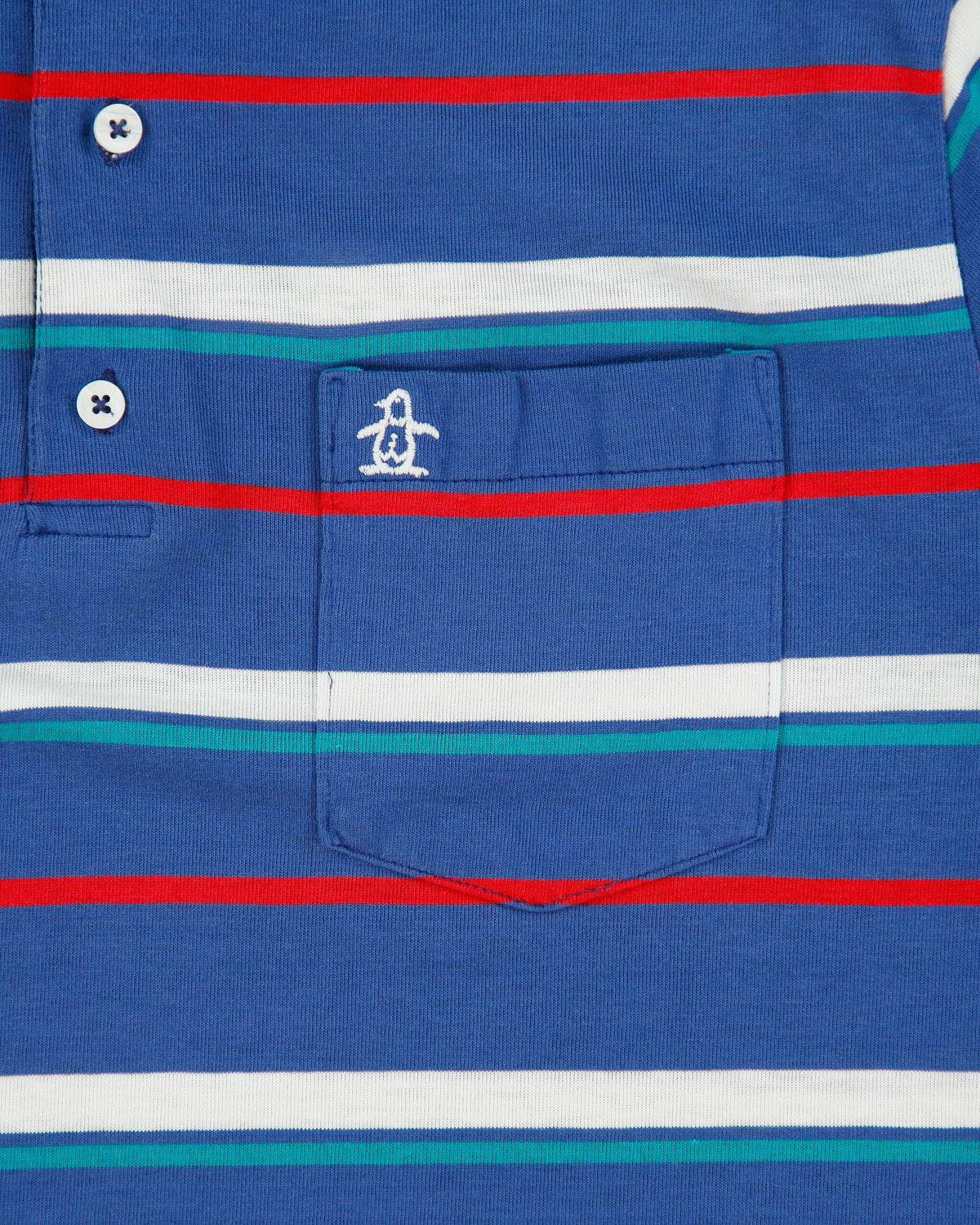 Vintage 1970s Grand Slam Penguin Muswingwear Striped Single Stitch Made In America Short Sleeve Polo Shirt - L