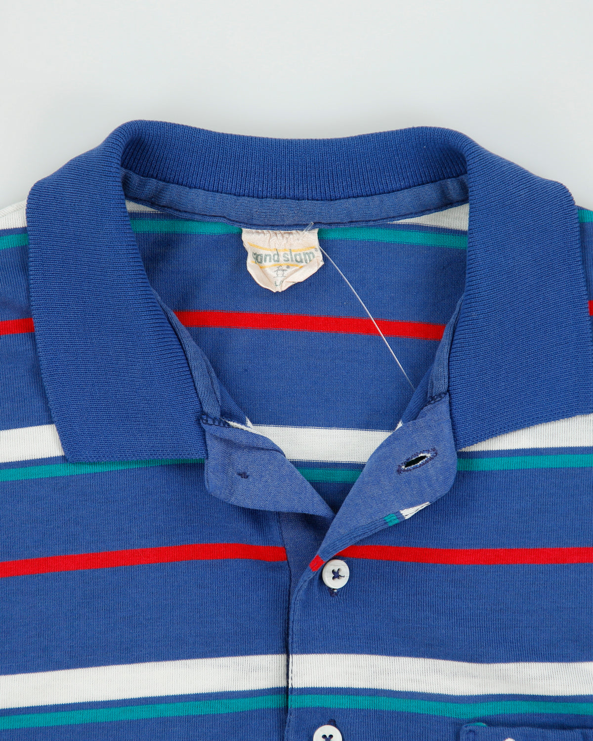 Vintage 1970s Grand Slam Penguin Muswingwear Striped Single Stitch Made In America Short Sleeve Polo Shirt - L