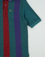 Vintage 1990s Lacoste Striped Classic Pique Single Stitch Made In USA Short Sleeve Polo Shirt - L