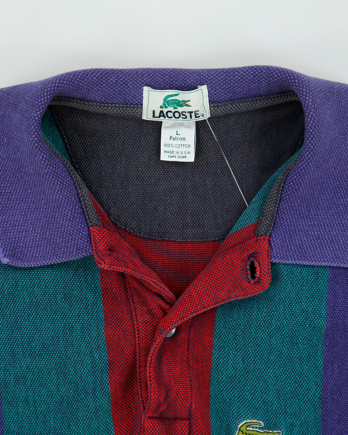 Vintage 1990s Lacoste Striped Classic Pique Single Stitch Made In USA Short Sleeve Polo Shirt - L