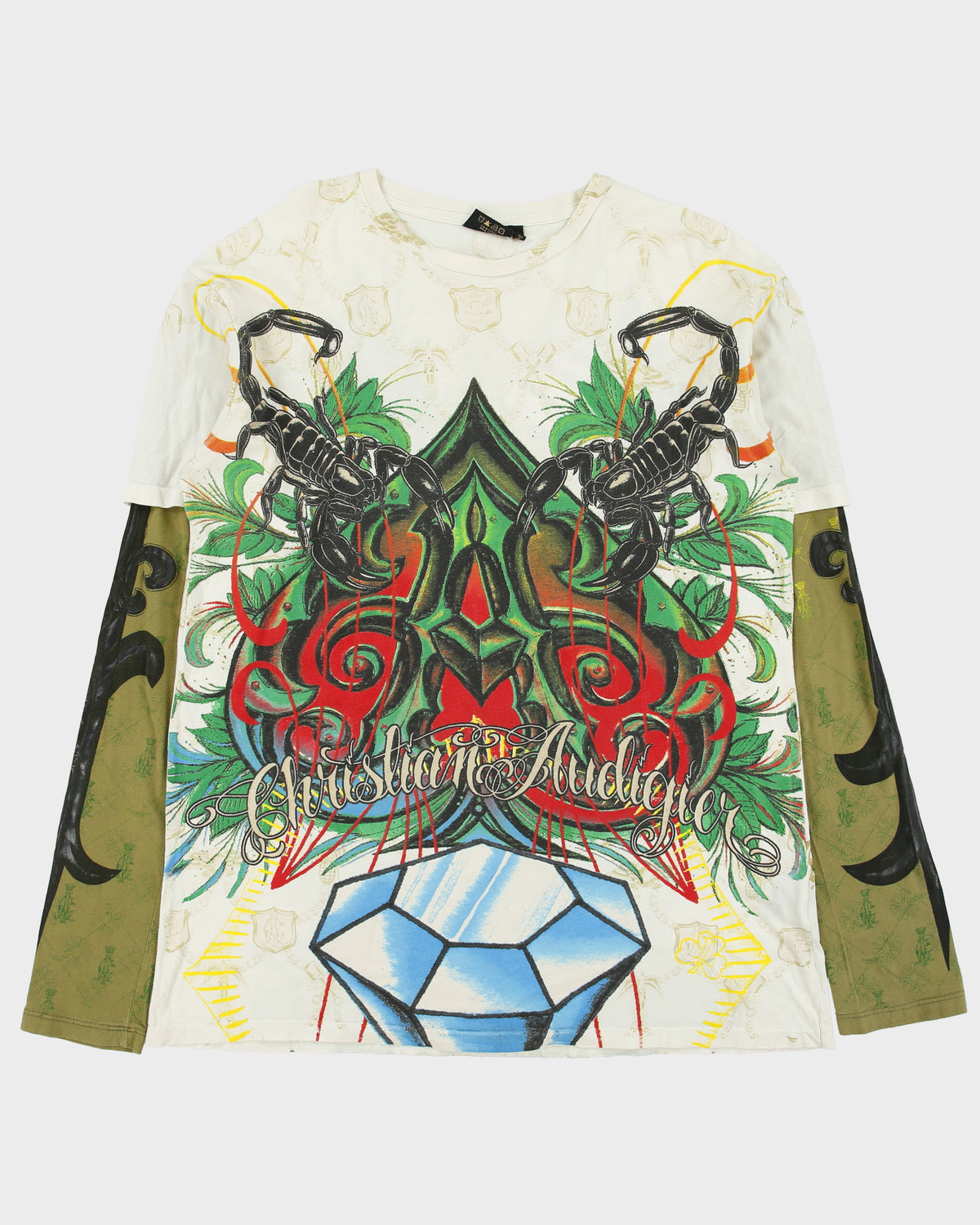 Vintage Y2K 00s Christian Audigier Tribal Made In USA AOP Layered Long Sleeve Crewneck T-Shirt - XL