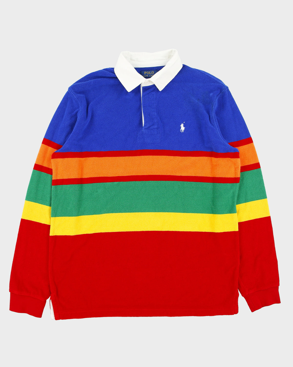 Vintage Polo Ralph Lauren Multicolour Striped Towel Long Sleeve Rugby - M