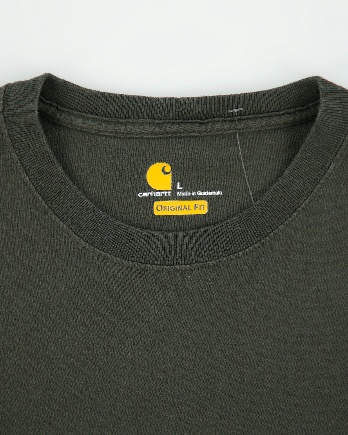 Vintage Carhartt Khaki Heavyweight Logo Sleeve Original Fit Crewneck T-Shirt - L