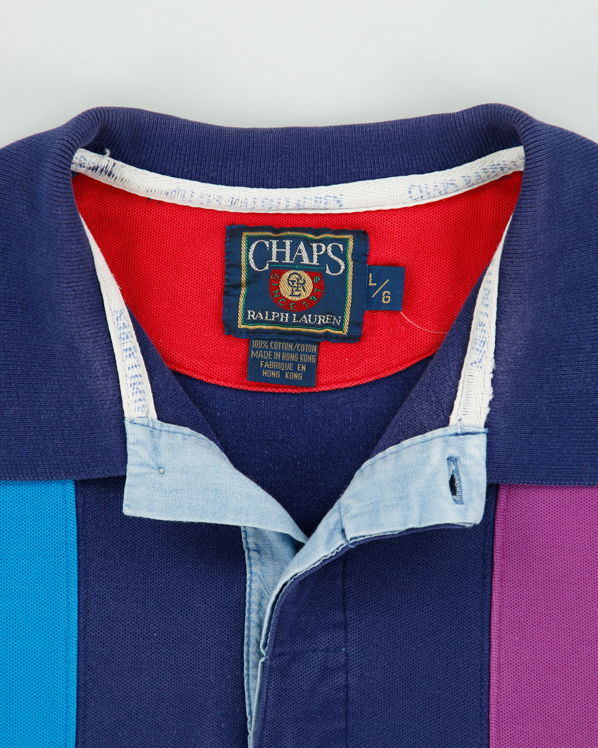 Vintage Chaps Ralph Lauren Colourblock Striped Short Sleeve Polo Shirt - L