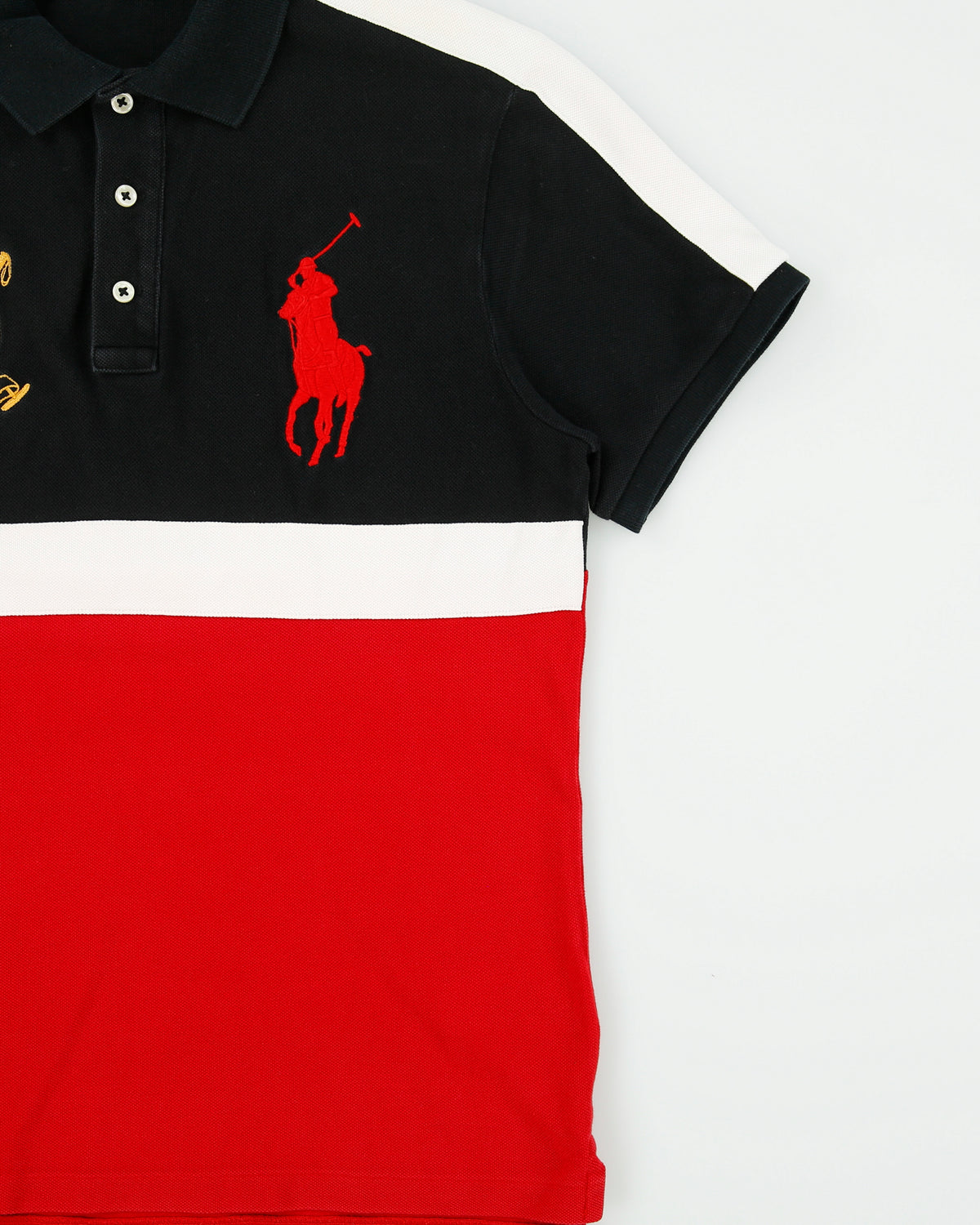 Vintage Polo Ralph Lauren Big Pony Crest Striped Custom Slim Fit Short Sleeve Polo Shirt - M