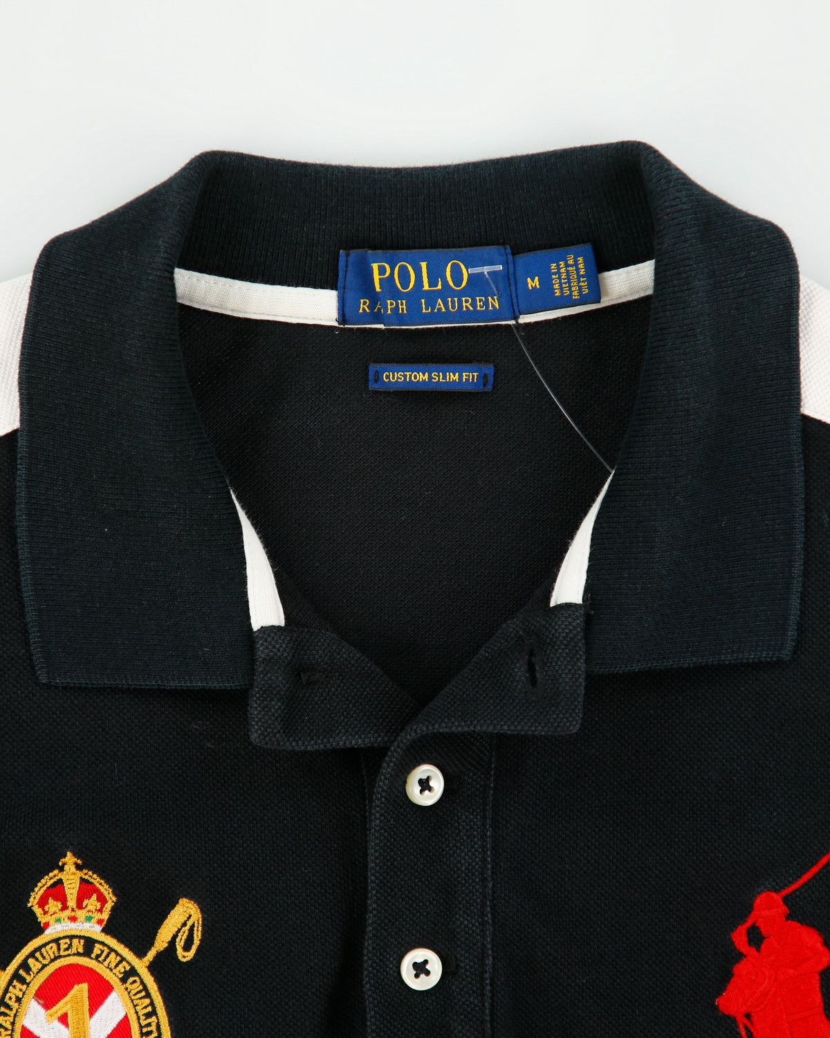 Vintage Polo Ralph Lauren Big Pony Crest Striped Custom Slim Fit Short Sleeve Polo Shirt - M