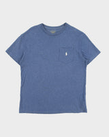 Vintage Polo Ralph Lauren Blue Marl Heavyweight Single Stitch Classic Fit Crewneck Pocket Shirt - S