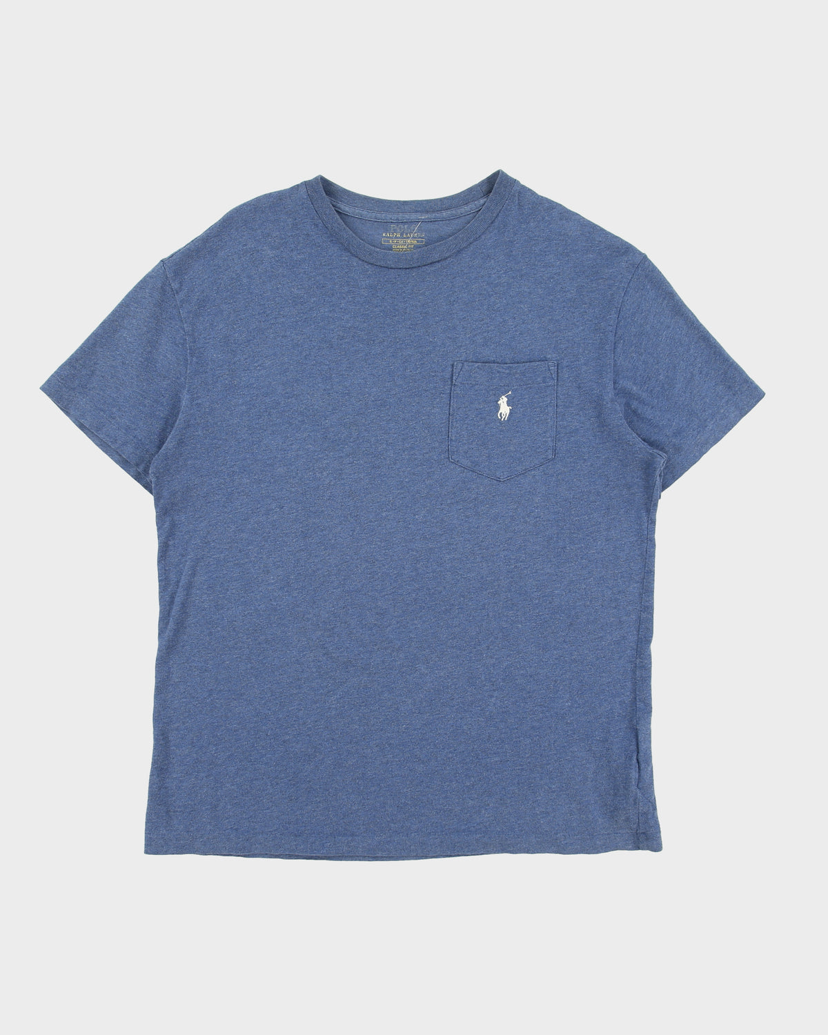 Vintage Polo Ralph Lauren Blue Marl Heavyweight Single Stitch Classic Fit Crewneck Pocket Shirt - S
