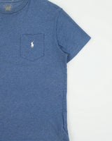 Vintage Polo Ralph Lauren Blue Marl Heavyweight Single Stitch Classic Fit Crewneck Pocket Shirt - S