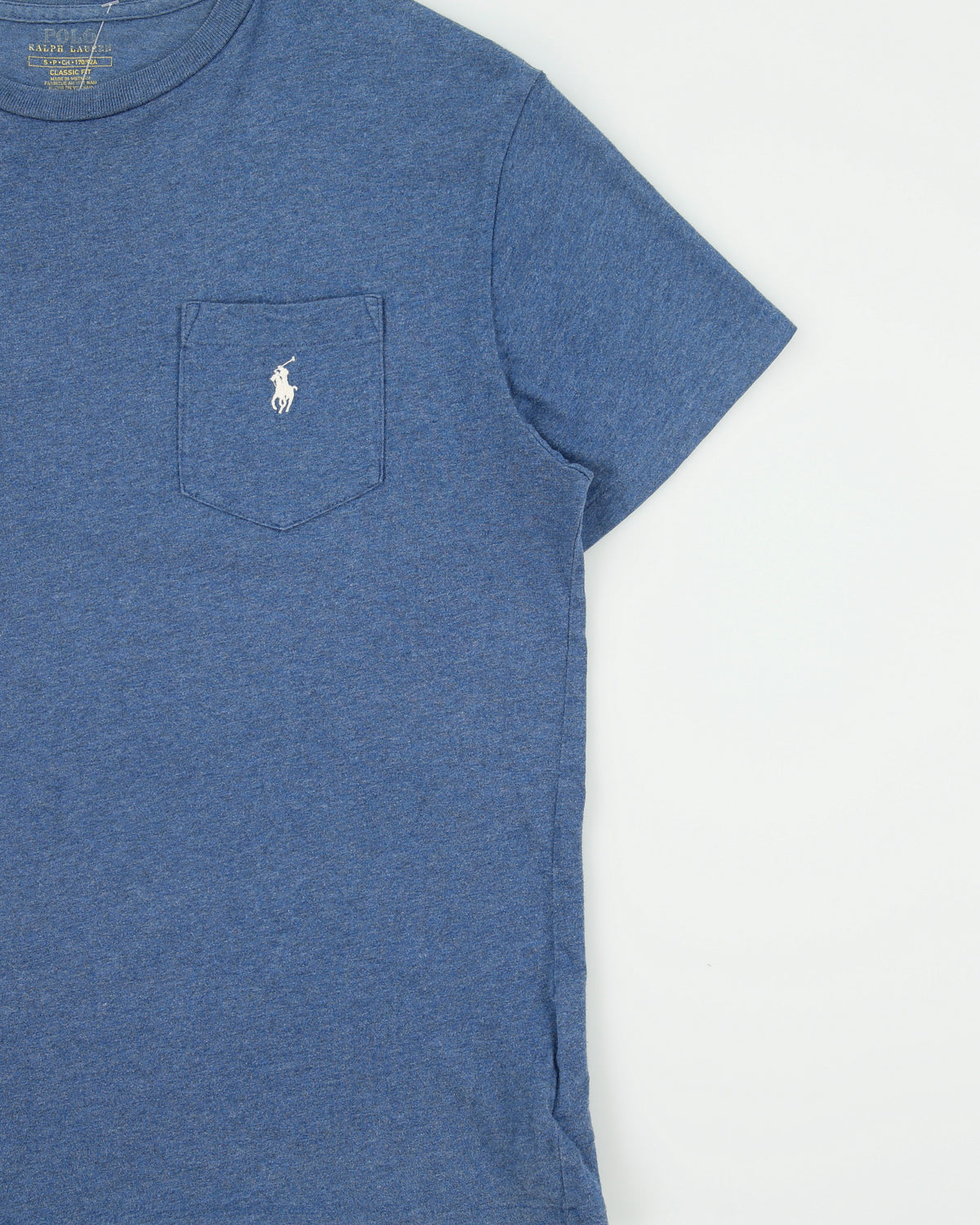 Vintage Polo Ralph Lauren Blue Marl Heavyweight Single Stitch Classic Fit Crewneck Pocket Shirt - S