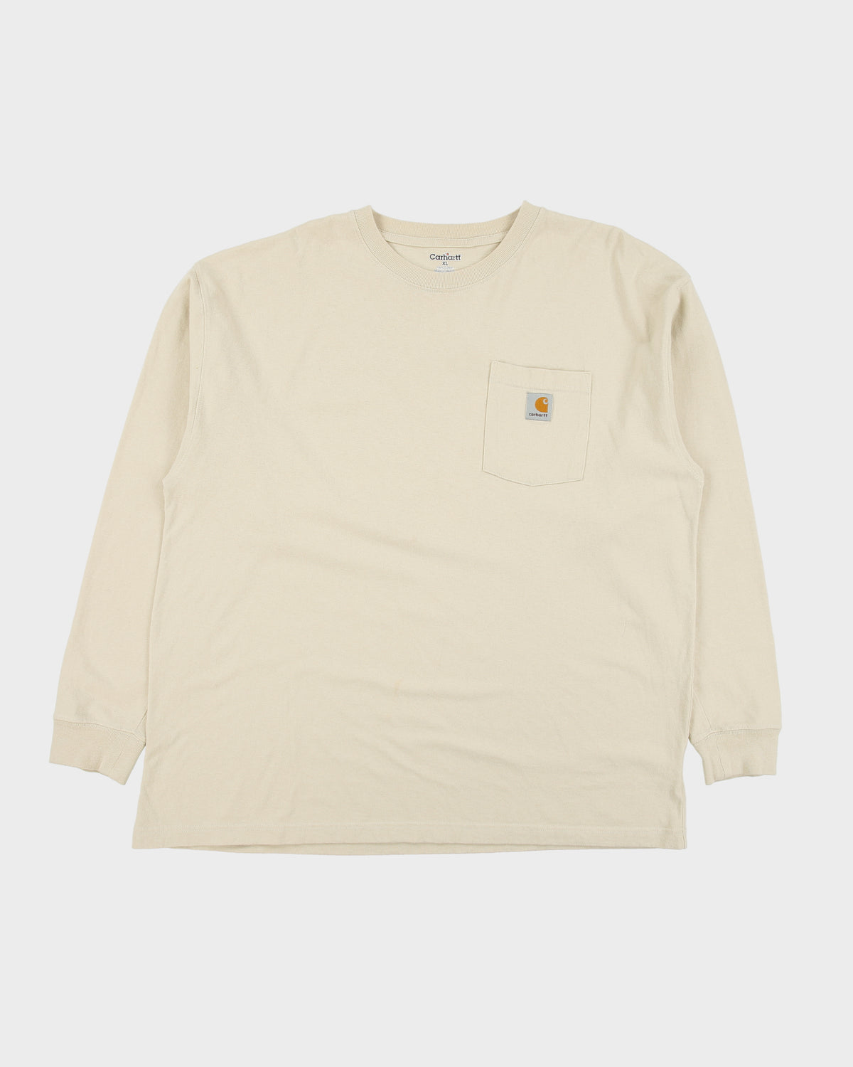Vintage Y2K 00s Carhartt Sand Heavyweight Loose Fit Long Sleeve Crewneck Pocket T-Shirt - XL