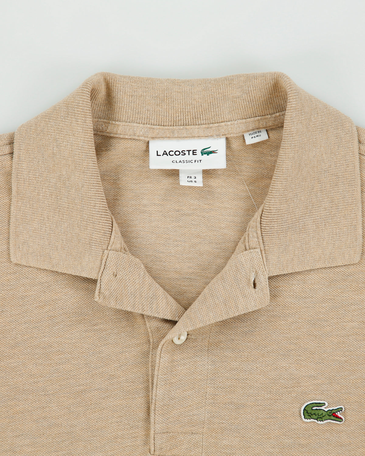 Vintage Lacoste Khaki Croc Pique Classic Fit Long Sleeve Polo Shirt - S